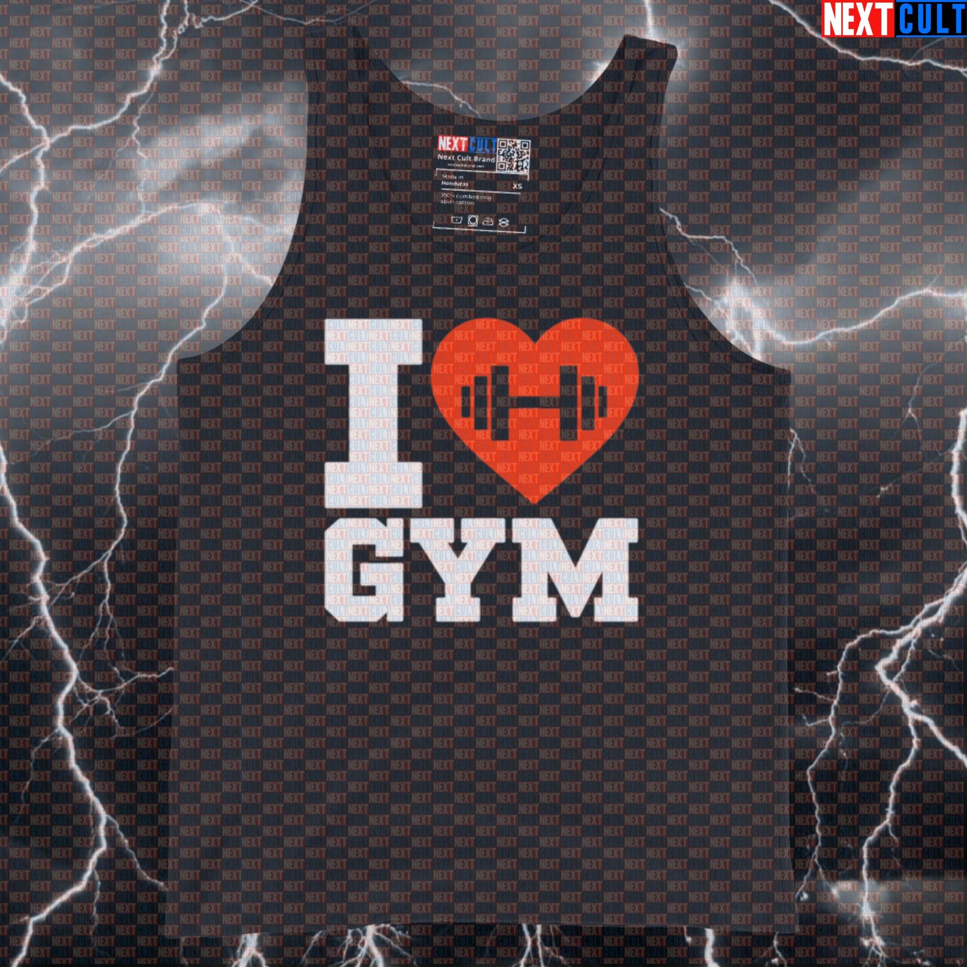 I Love Gym Valentine's Day Funny Gym Tank Top - Gym Lover Vest Muscle Shirt For Workouts Tank Tops Bodybuilding Fitness Gym Powerlifting Valentine's Day Workout Next Cult Brand