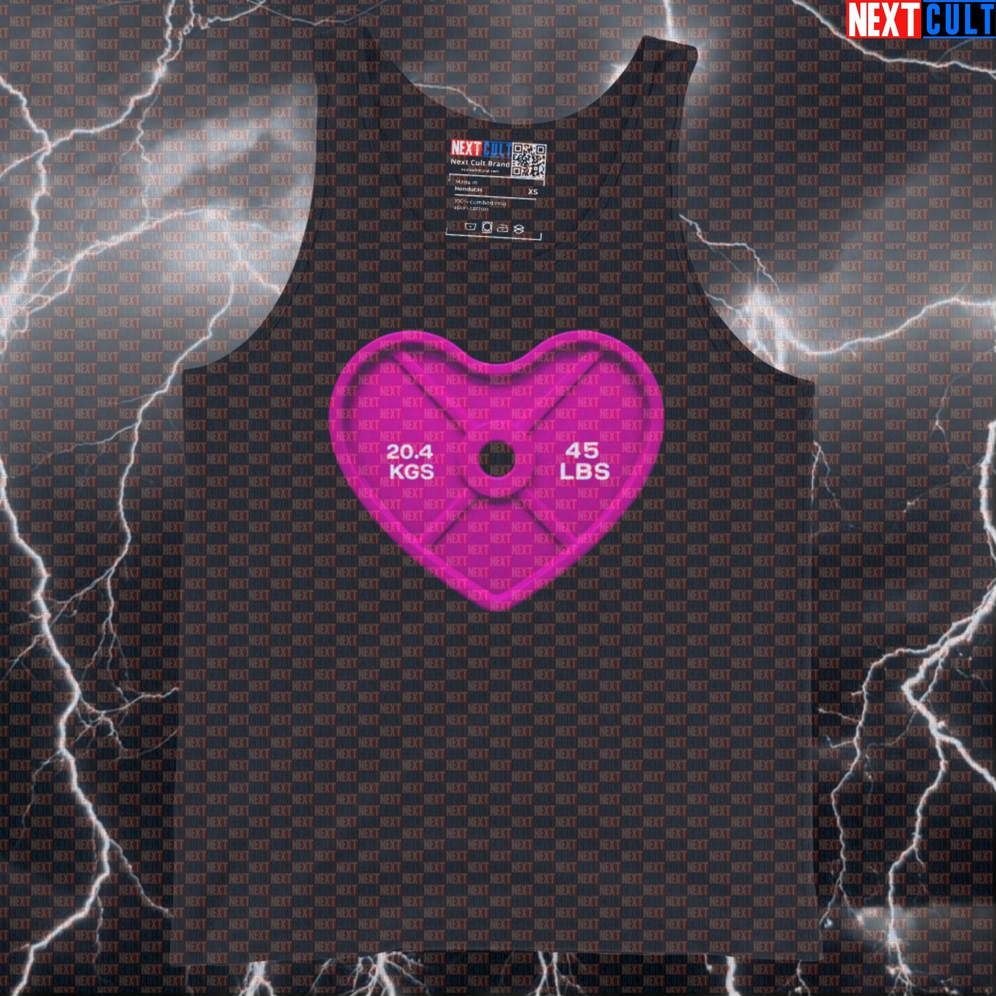 I Love Gym Pink Heart Weight Plate Funny Gym Tank Top | Valentine's Workout Muscle Shirt for Lifters Tank Tops Bodybuilding Fitness Gym Powerlifting Valentine's Day Workout Next Cult Brand
