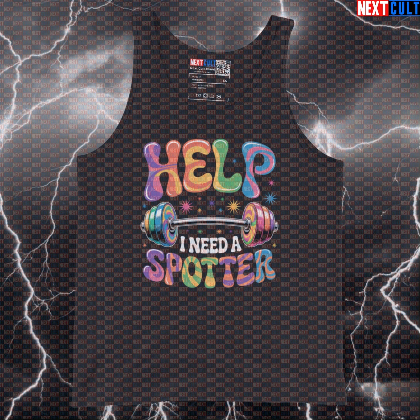 Help I Need a Spotter Funny Gym Tank Top - Beatles Inspired Spotter Meme Vest Muscle Shirt Tank Tops Bodybuilding Fitness Gym Powerlifting Rock Music The Beatles Workout Next Cult Brand