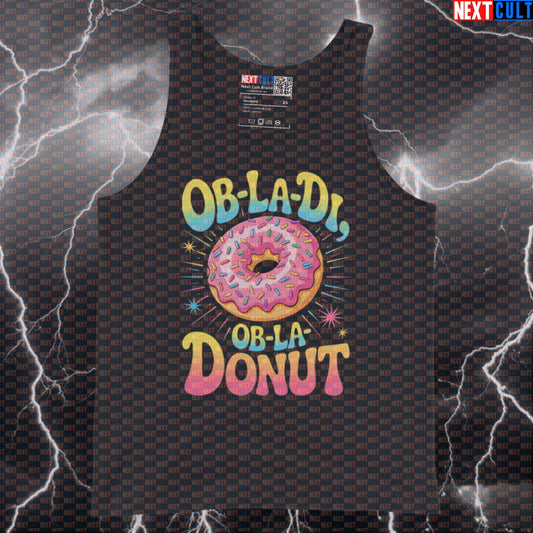 Ob-La-Di Ob-La-Donut Funny Gym Tank Top - Bulking Meme Vest Muscle Shirt For Athletes Bodybuilding Bulking Donuts Fast Food Fitness Gym Rock Music The Beatles Workout Next Cult Brand