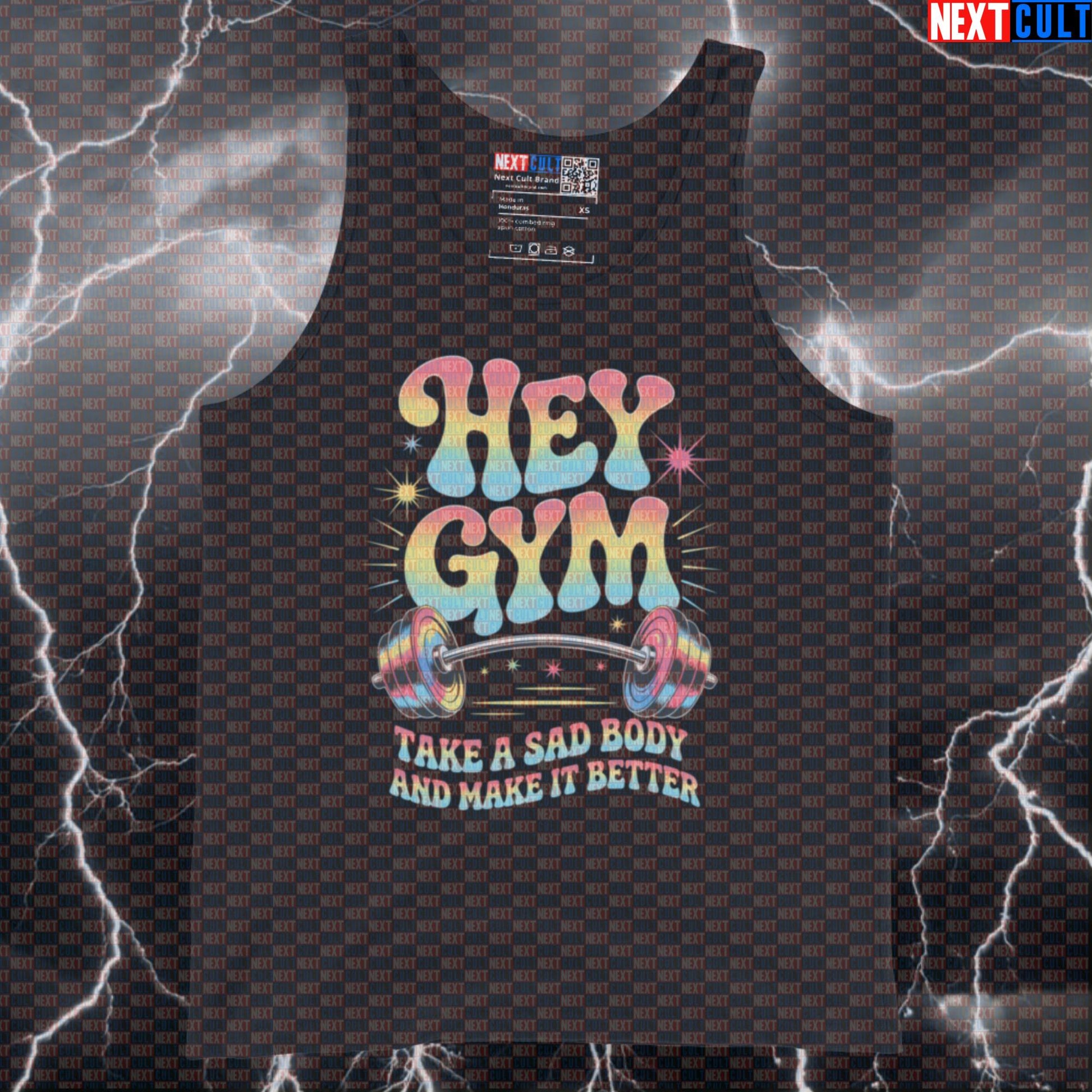 Hey Gym Take A Sad Body And Make It Better Funny Gym Tank Top - Beatles Meme Vest Muscle Shirt Tank Tops Bodybuilding Fitness Gym Rock Music The Beatles Workout Next Cult Brand