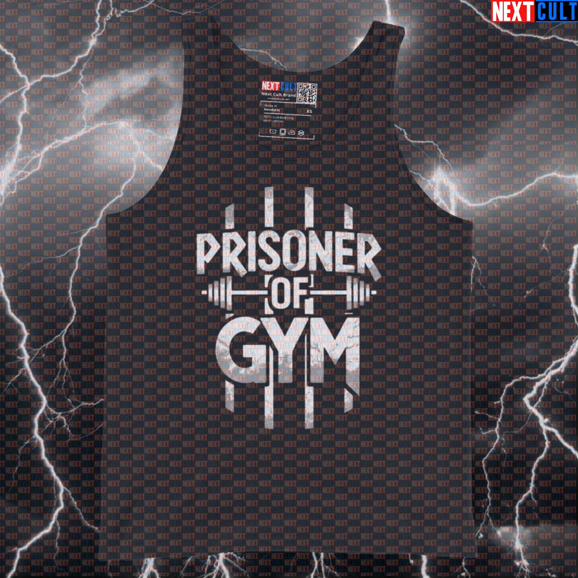 Prisoner of Gym Heavy Metal Funny Gym Tank Top Vest Muscle Shirt for Lifters, Gains & Workout Parody Metalhead Fitness Fans Tank Tops Bodybuilding Fitness Gym Iron Maiden Powerlifting Rock Music Workout Next Cult Brand