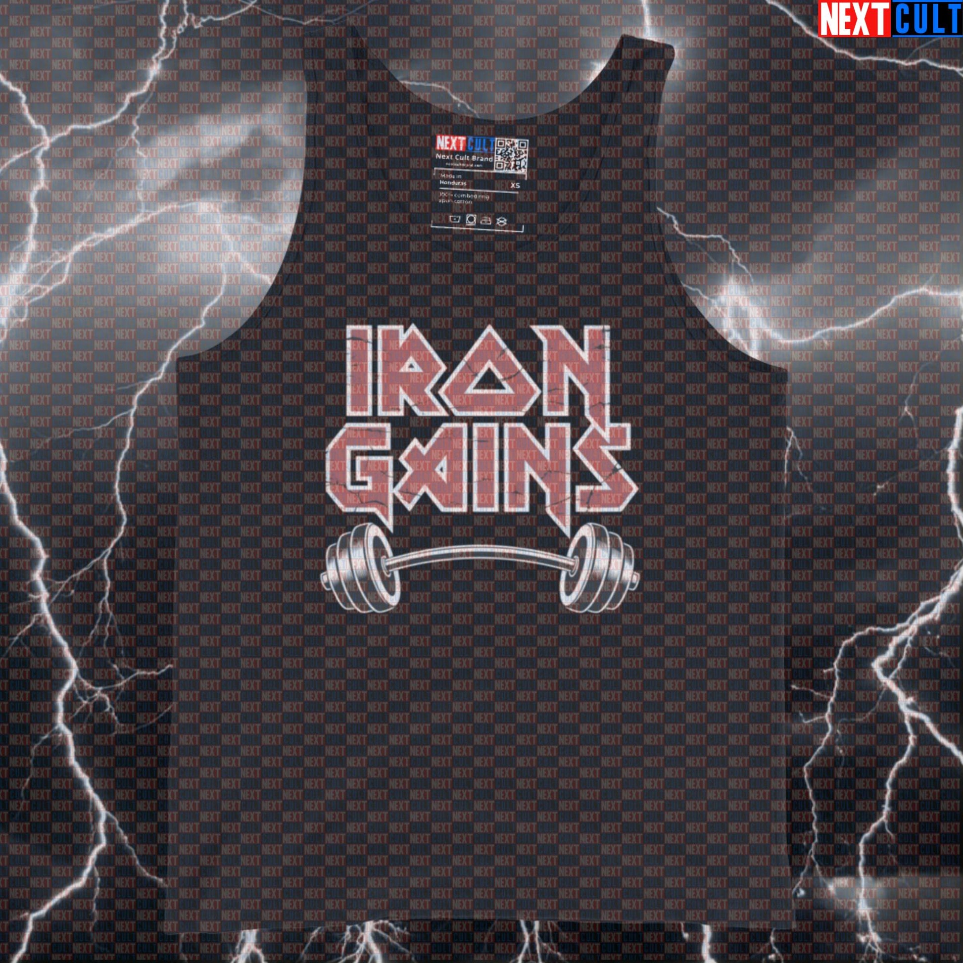 Iron Gains Funny Gym Tank Top – Heavy Metal Workout Muscle Shirt Athletic Gym Top Tank Tops Bodybuilding Fitness Gym Iron Maiden Powerlifting Rock Music Workout Next Cult Brand