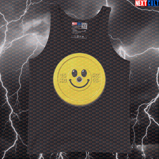Happy Weights Emoji Weight Plate Funny Gym Tank Top Smiley Face Weight Gym Makes Me Happy Tank Tops Bodybuilding Fitness Gym Powerlifting Workout Next Cult Brand