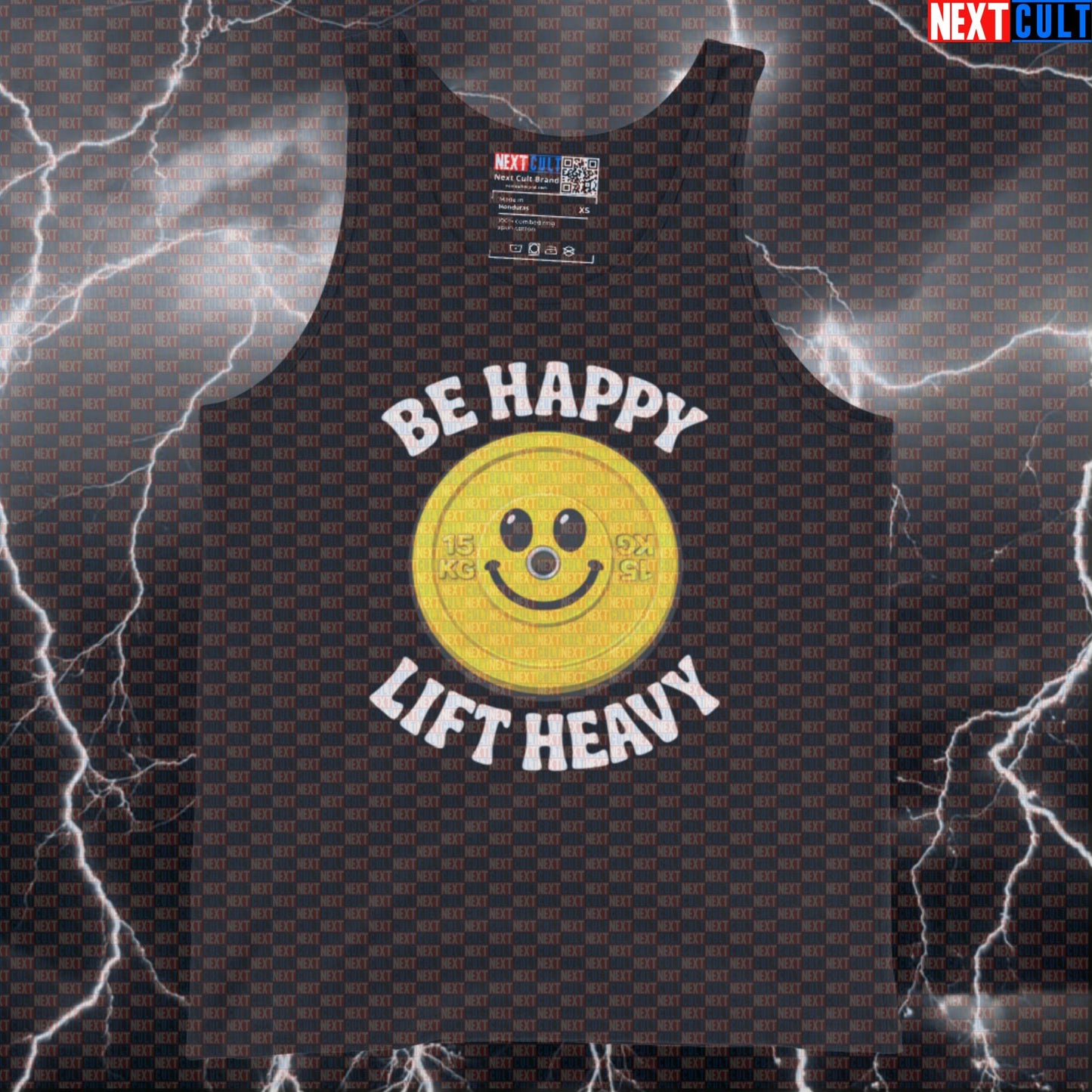 Be Happy Lift Heavy Funny Gym Tank Top Happy Weights Smiley Face Weight Plate Tank Tops Bodybuilding Fitness Gym Powerlifting Workout Next Cult Brand