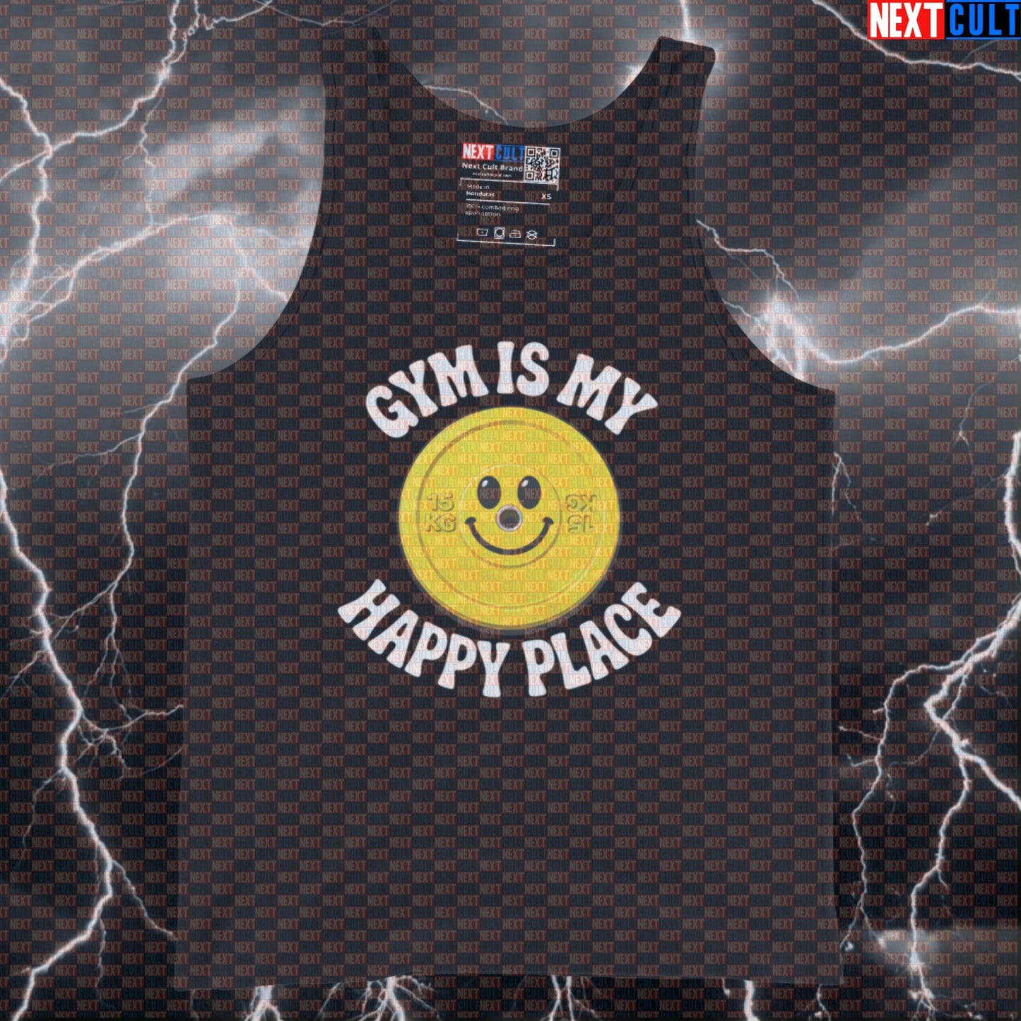 Gym Is My Happy Place Funny Gym Tank Top Happy Weights Smiley Face Weight Plate Tank Tops Bodybuilding Fitness Gym Powerlifting Workout Next Cult Brand