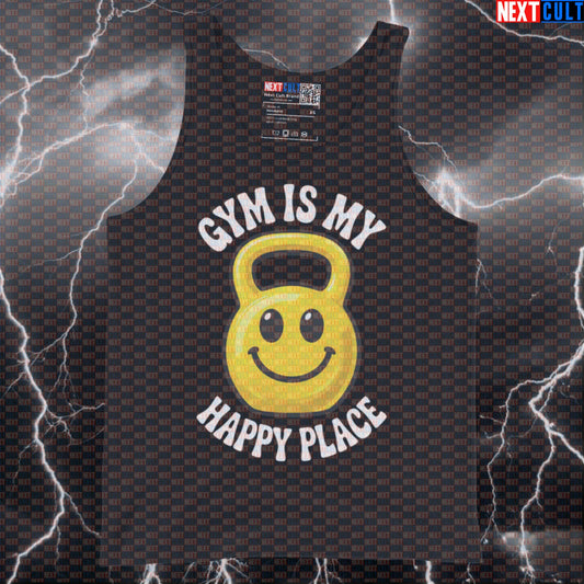 Gym Is My Happy Place Funny Gym Tank Top Happy Kettlebell Smiley Face Emoji Tank Tops Bodybuilding Fitness Gym Kettlebell Workout Next Cult Brand