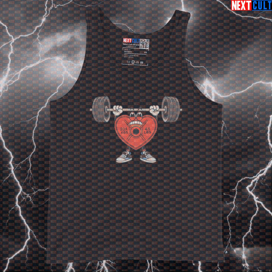 Lift With Your Heart Valentine’s Day Gym Tank Top with Heart-Shaped Weight Plate for Bodybuilders Tank Tops Bodybuilding Fitness Gym Powerlifting Valentine's Day Workout Next Cult Brand