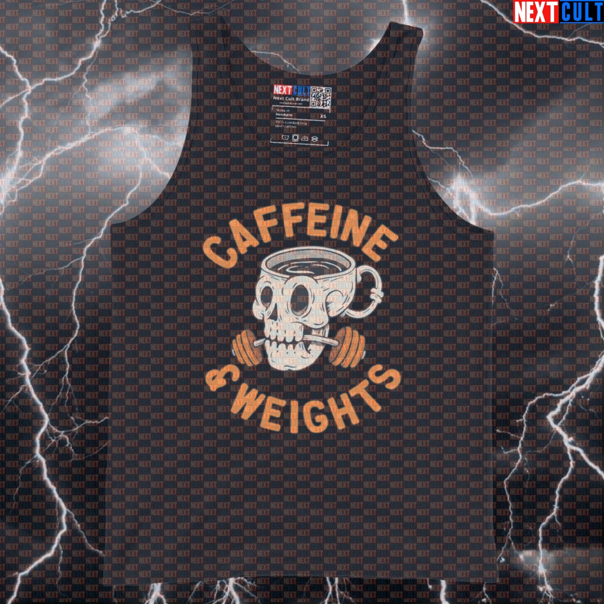 Caffeine & Weights Funny Gym Tank Top for Coffee Powered Lifting, Bodybuilding and Fitness Bodybuilding Coffee Fast Food Fitness Gym Powerlifting Workout Next Cult Brand