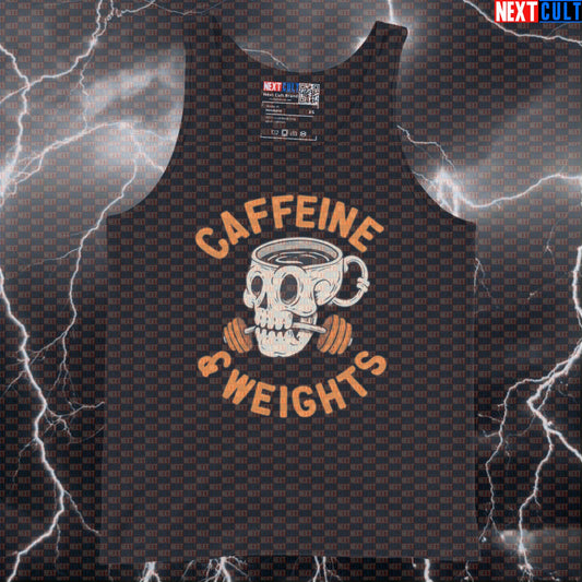Caffeine & Weights Funny Gym Tank Top for Coffee Powered Lifting, Bodybuilding and Fitness Bodybuilding Coffee Fast Food Fitness Gym Powerlifting Workout Next Cult Brand