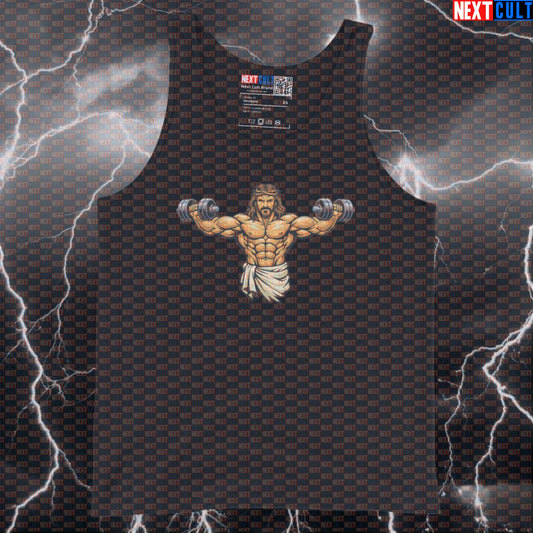 Jesus Christ Lateral Raises Funny Gym Tank Top for Easter Fitness and Powerlifting Bodybuilding Easter Fitness Gym Jesus Workout Next Cult Brand