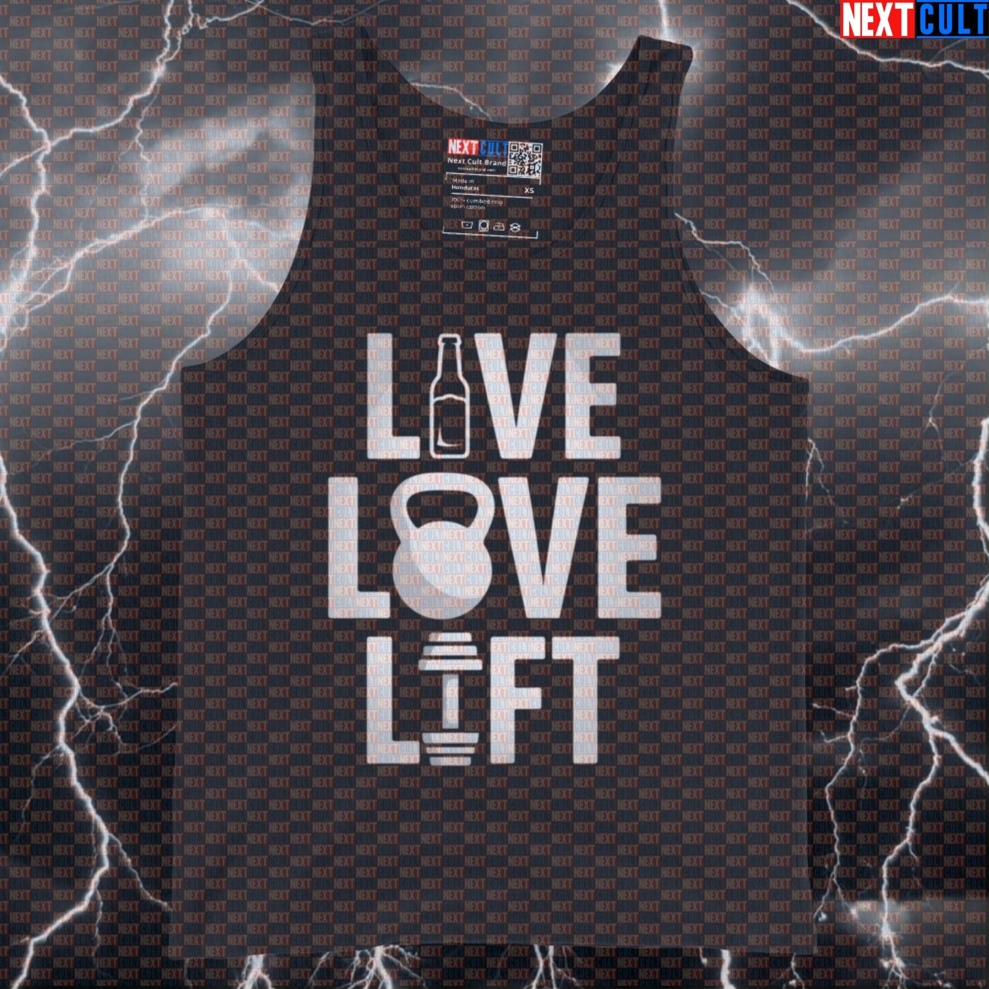 Live Love Lift Funny Gym Tank Top Muscle Shirt Athletic Vest for Lifters Workout Gymbro Apparel Beer Bodybuilding Fitness Gym Kettlebell Workout Next Cult Brand