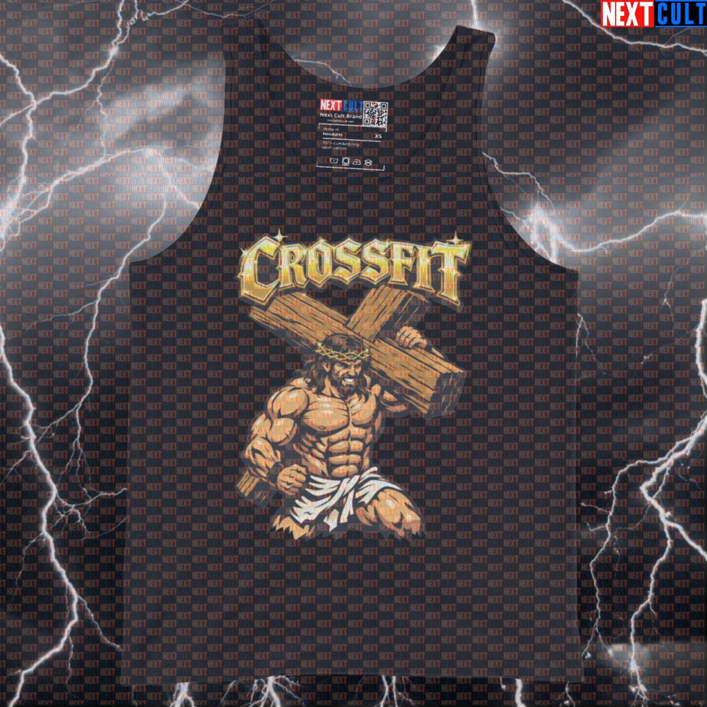 CrossFit Jesus Christ Carrying Cross Funny Gym Tank Top – Workout Fitness Lifting Bodybuilding Powerlifting Meme Muscle Shirt CrossFit Easter Functional Fitness Gym Jesus Workout Next Cult Brand