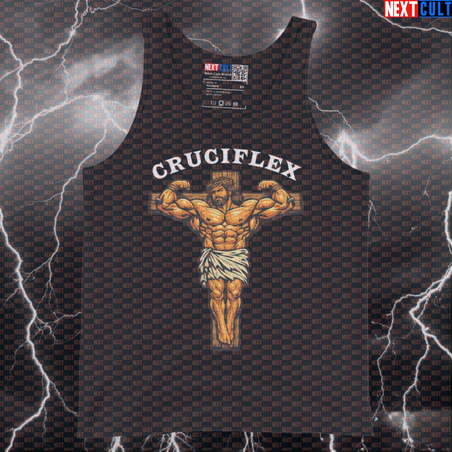Cruciflex Jesus Christ Funny Gym Tank Top – Bodybuilding Workout Fitness Lifting Powerlifting Meme Muscle Shirt Bodybuilding Easter Fitness Gym Jesus Workout Next Cult Brand