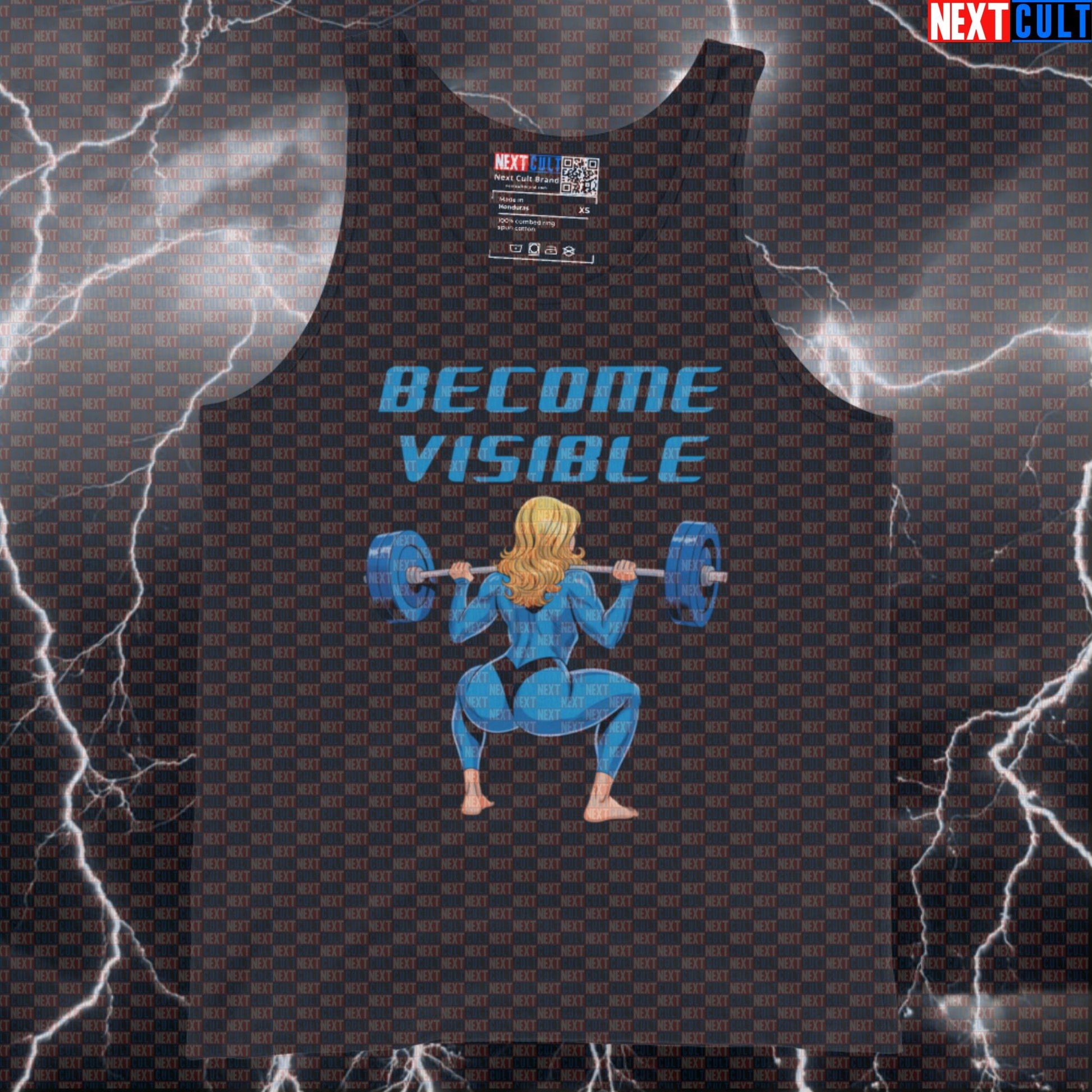 Become Visible Funny Gym Tank Top Muscle Shirt Athletic Vest for Lifters Fantastic 4 Fans Bodybuilding Fantastic 4 Films Fitness Gym Leg Day Powerlifting Superheroes Workout Next Cult Brand
