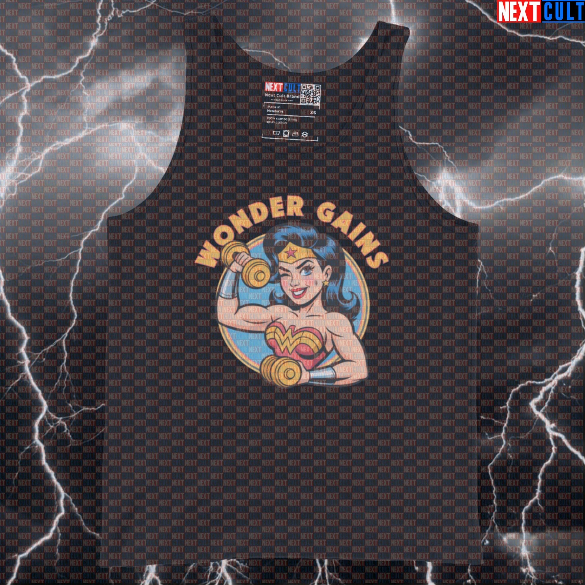 Wonder Gains Funny Gym Tank Top Muscle Shirt Athletic Vest for Lifters Gymbro Superhero Workout Fans Tank Tops Next Cult Brand