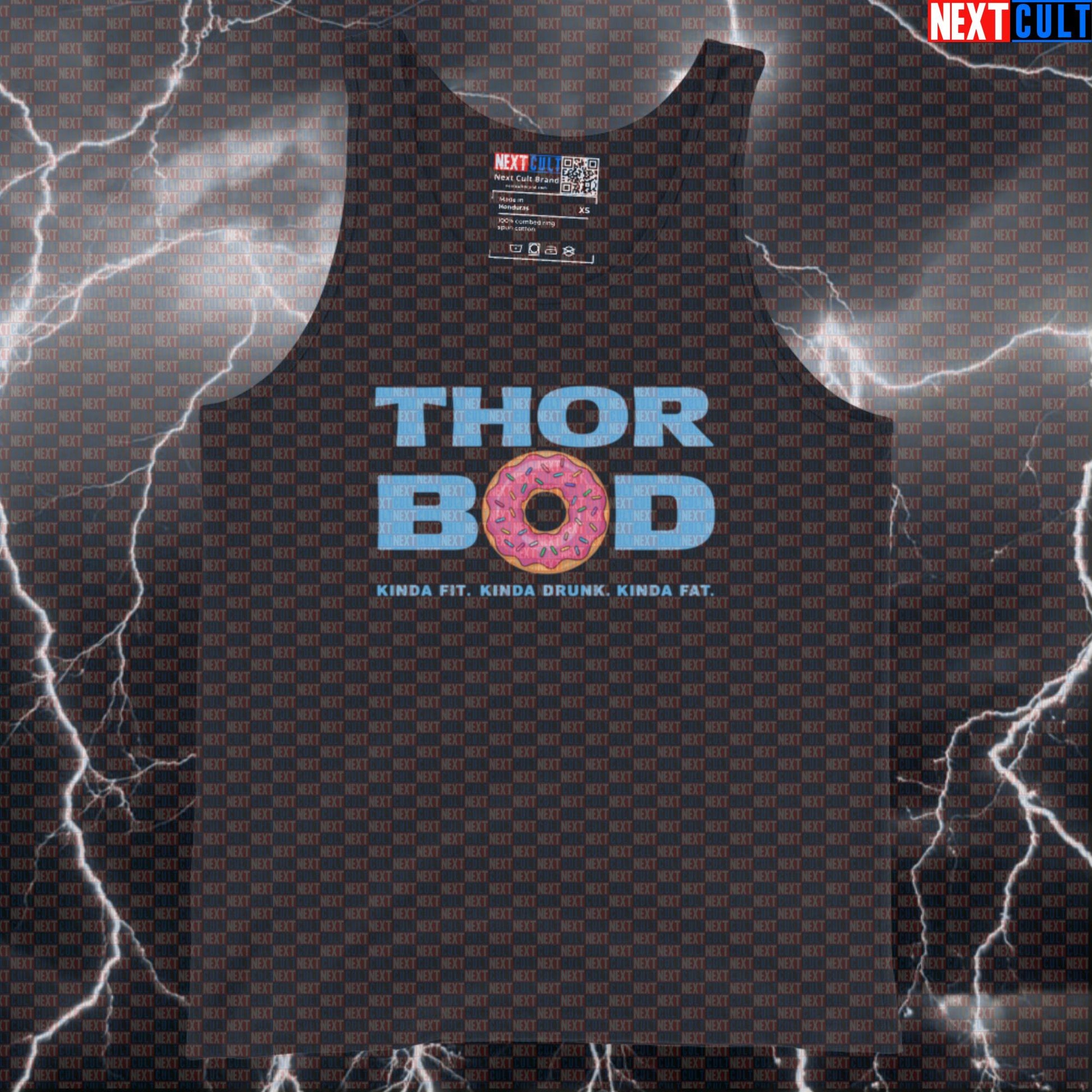 Thor Bod Funny Gym Tank Top Muscle Shirt Athletic Vest for Lifters Gymbros Kinda Fit Kinda Drunk Donut Meme Avengers Bodybuilding Donuts Fast Food Films Fitness Gym Superheroes Thor Workout Next Cult Brand