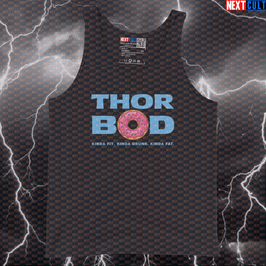 Thor Bod Funny Gym Tank Top Muscle Shirt Athletic Vest for Lifters Gymbros Kinda Fit Kinda Drunk Donut Meme Avengers Bodybuilding Donuts Fast Food Films Fitness Gym Superheroes Thor Workout Next Cult Brand