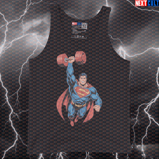 Superhero Man of Gym Funny Gym Tank Top Muscle Shirt Athletic Vest for Lifters Gymbros Strength Fans Tank Tops Bodybuilding Films Fitness Gym Justice League Superheroes Superman Workout Next Cult Brand