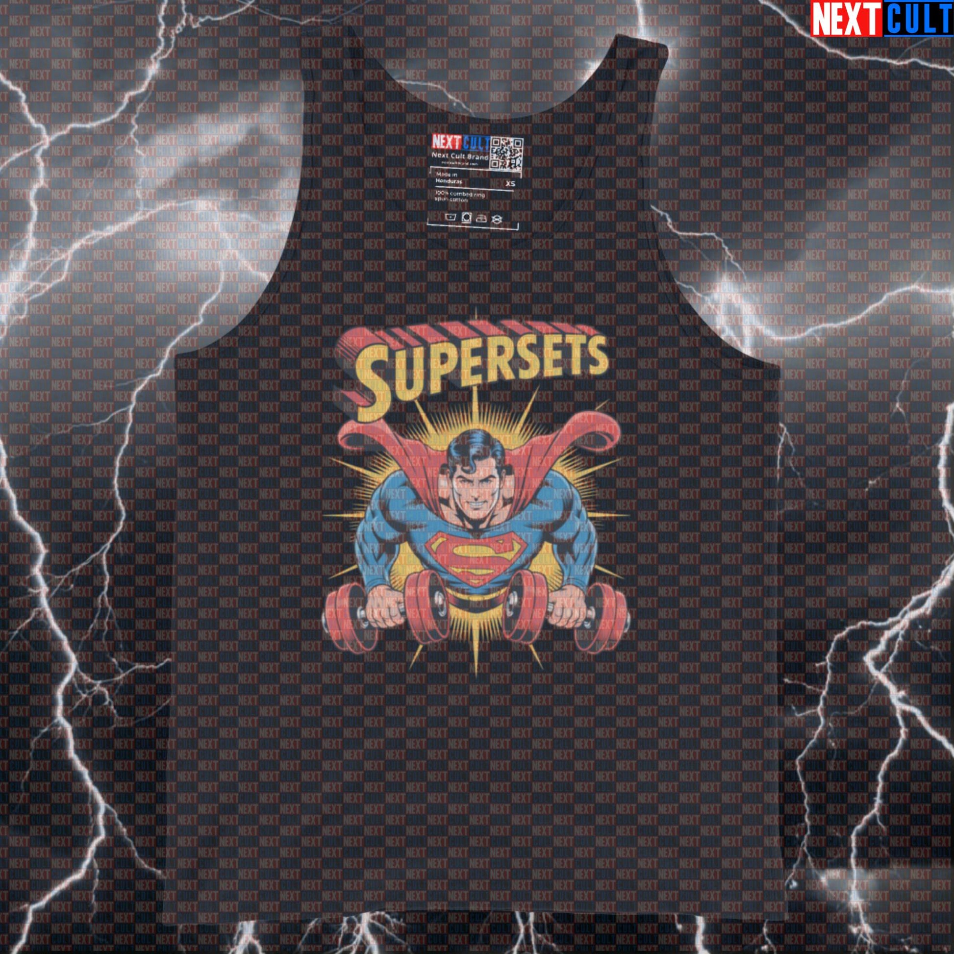 Supersets Funny Gym Tank Top Superman Inspired Muscle Shirt Athletic Vest for Lifters Gymbros Workout Fans Tank Tops Bodybuilding Films Fitness Gym Justice League Superheroes Superman Workout Next Cult Brand