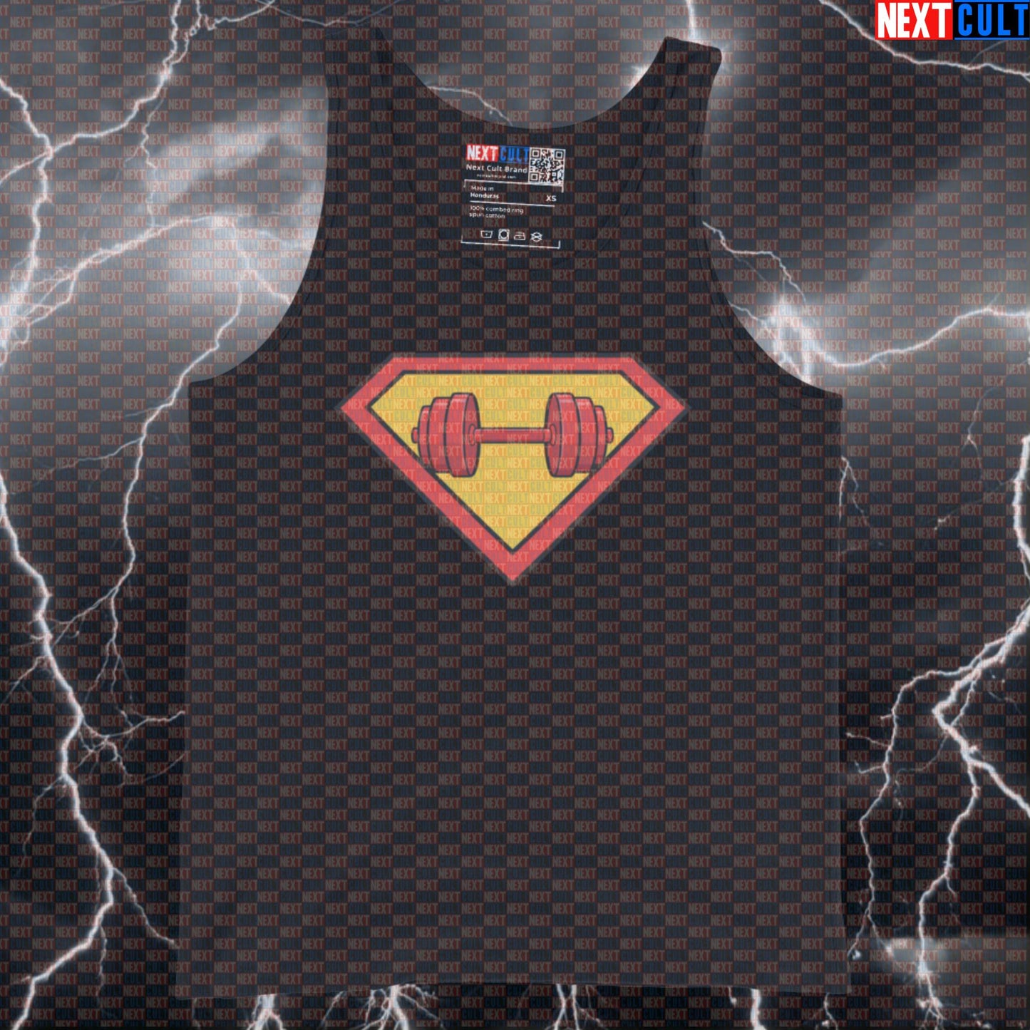 Superman Dumbbells Logo Funny Gym Tank Top – Superhero Workout Tank Top for Bodybuilding Powerlifting Fitness Meme Athletes Tank Tops Bodybuilding Films Fitness Gym Justice League Superheroes Superman Workout Next Cult Brand