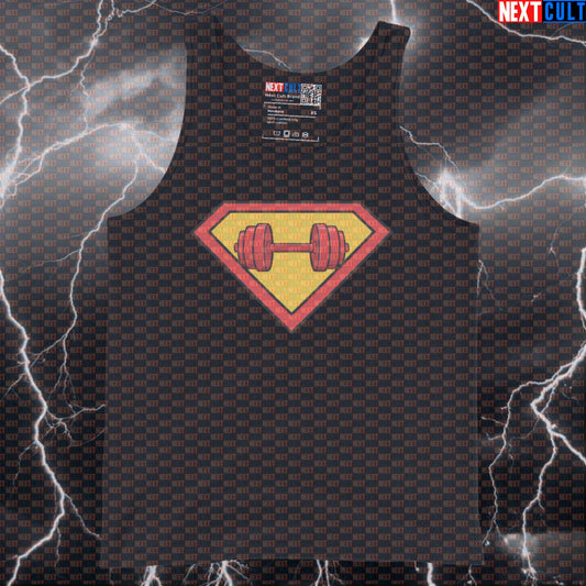 Superman Dumbbells Logo Funny Gym Tank Top – Superhero Workout Tank Top for Bodybuilding Powerlifting Fitness Meme Athletes Tank Tops Bodybuilding Films Fitness Gym Justice League Superheroes Superman Workout Next Cult Brand