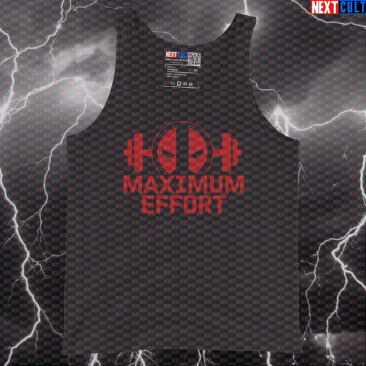 Maximum Effort Deadpool Funny Gym Tank Top Muscle Shirt Athletic Vest for Workout Fitness Gymbros Bodybuilding Deadpool Films Fitness Gym Powerlifting Superheroes Workout Next Cult Brand