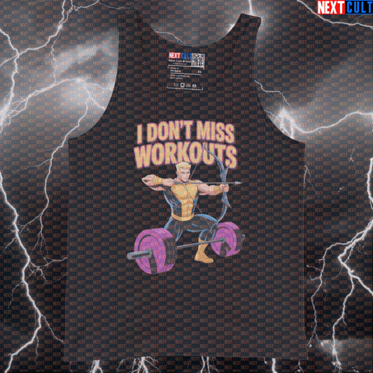 I Don’t Miss Workouts Funny Gym Tank Top Muscle Shirt Athletic Vest for Lifters Hawkeye Fans Avengers Bodybuilding Films Fitness Gym Hawkeye Powerlifting Superheroes Workout Next Cult Brand
