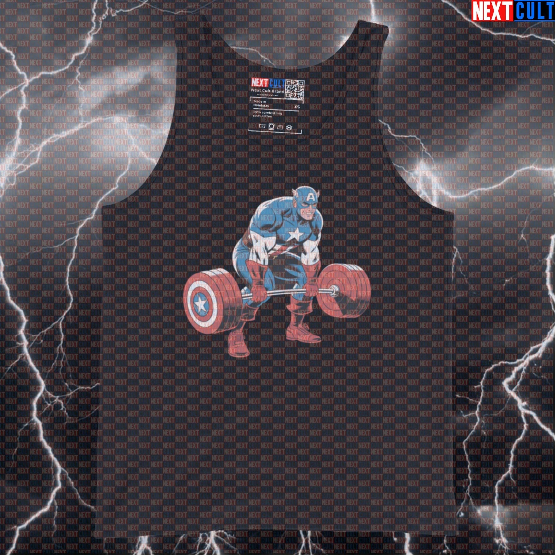 Captain Deadlift Funny Gym Tank Top Muscle Shirt Athletic Vest for Lifters Leg Day Workout Top Avengers Bodybuilding Captain America Films Fitness Gym Leg Day Powerlifting Superheroes Workout Next Cult Brand