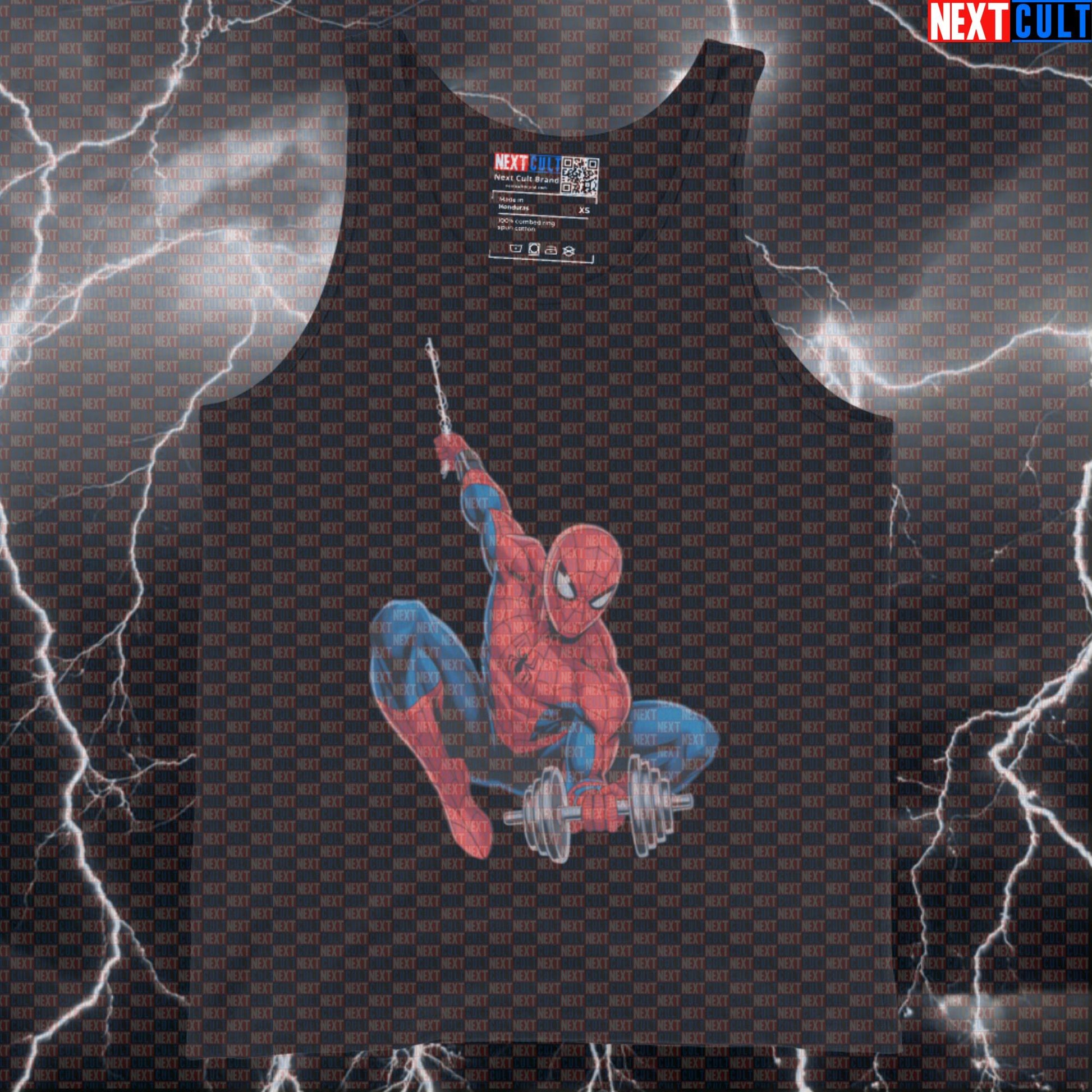 Spider-Man Funny Gym Tank Top Lifting Dumbbells Workout Tank Top Bodybuilding Powerlifting Fitness Meme Tank Tops Next Cult Brand