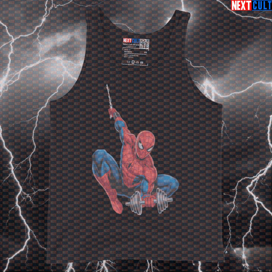 Spider-Man Funny Gym Tank Top Lifting Dumbbells Workout Tank Top Bodybuilding Powerlifting Fitness Meme Tank Tops Next Cult Brand