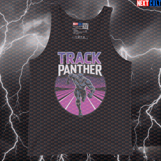 Track Panther Funny Gym Tank Top Athletic Vest Muscle Shirt for Running Workout Fans Black Panther Track Design Avengers Black Panther Cardio Films Fitness Gym Superheroes Workout Next Cult Brand