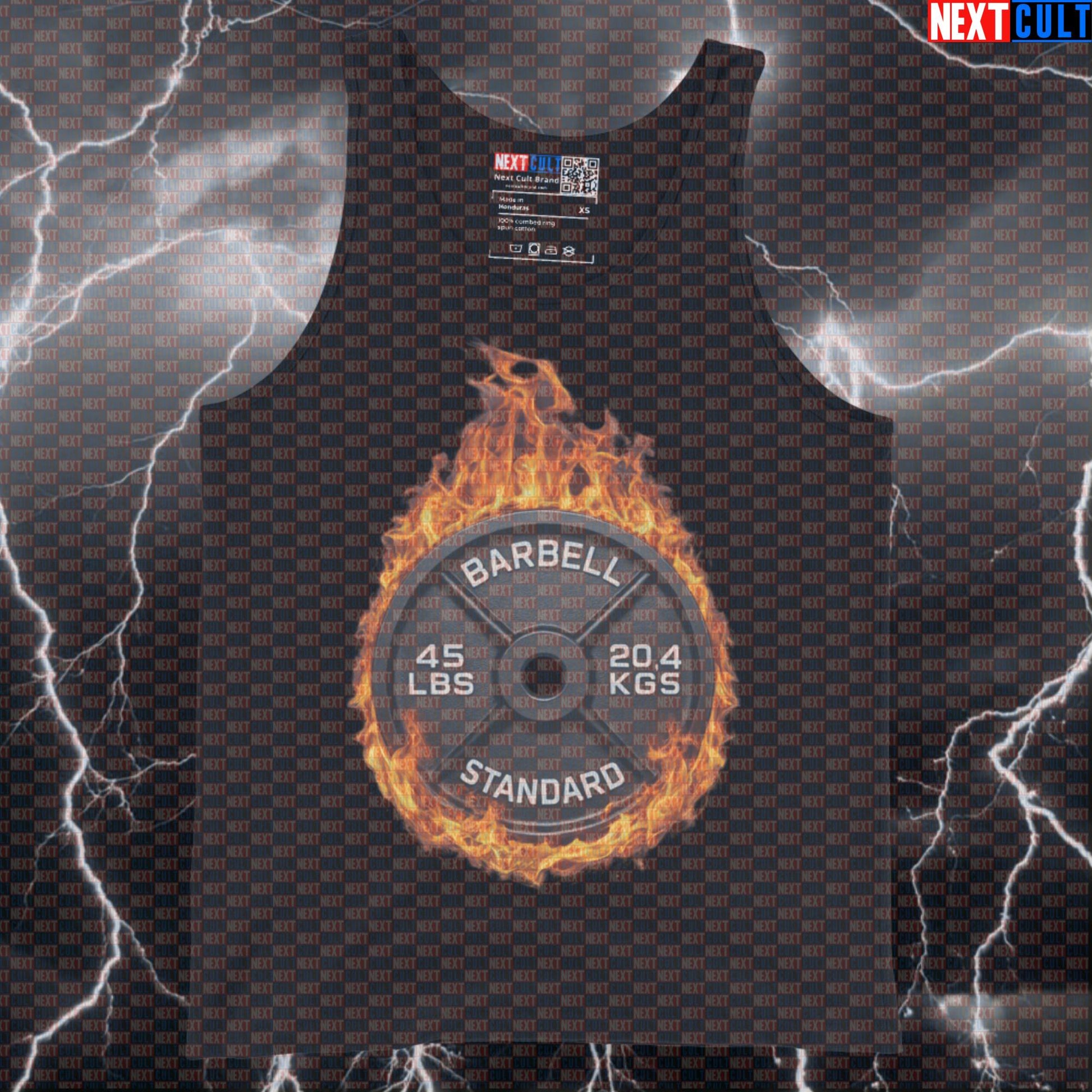 Flaming 45LB Weight Plate Funny Gym Tank Top Fire Barbell Lifting Workout Tank Top Fitness Apparel Tank Tops Next Cult Brand