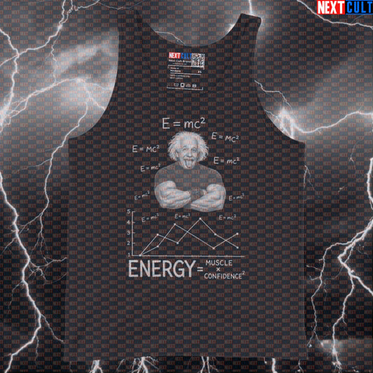 E = mc² Energy Muscle Confidence Funny Gym Tank Top Albert Einstein Science Based Lifting Workout Tank Tops Next Cult Brand