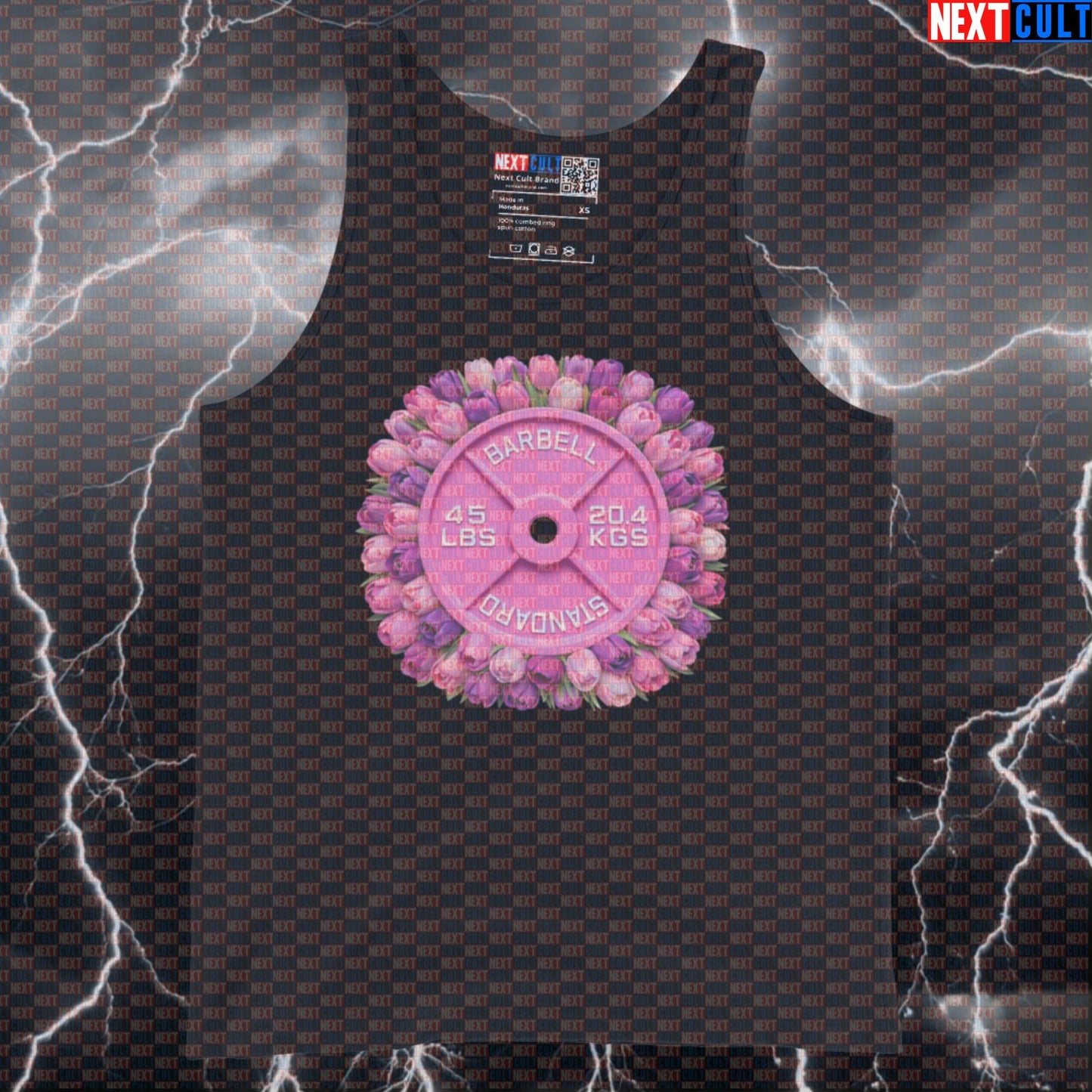 Tulips & Weights Pink 45LB Plate Funny Gym Tank Top Spring Floral Fitness Barbell Workout Tank Top Tank Tops Next Cult Brand