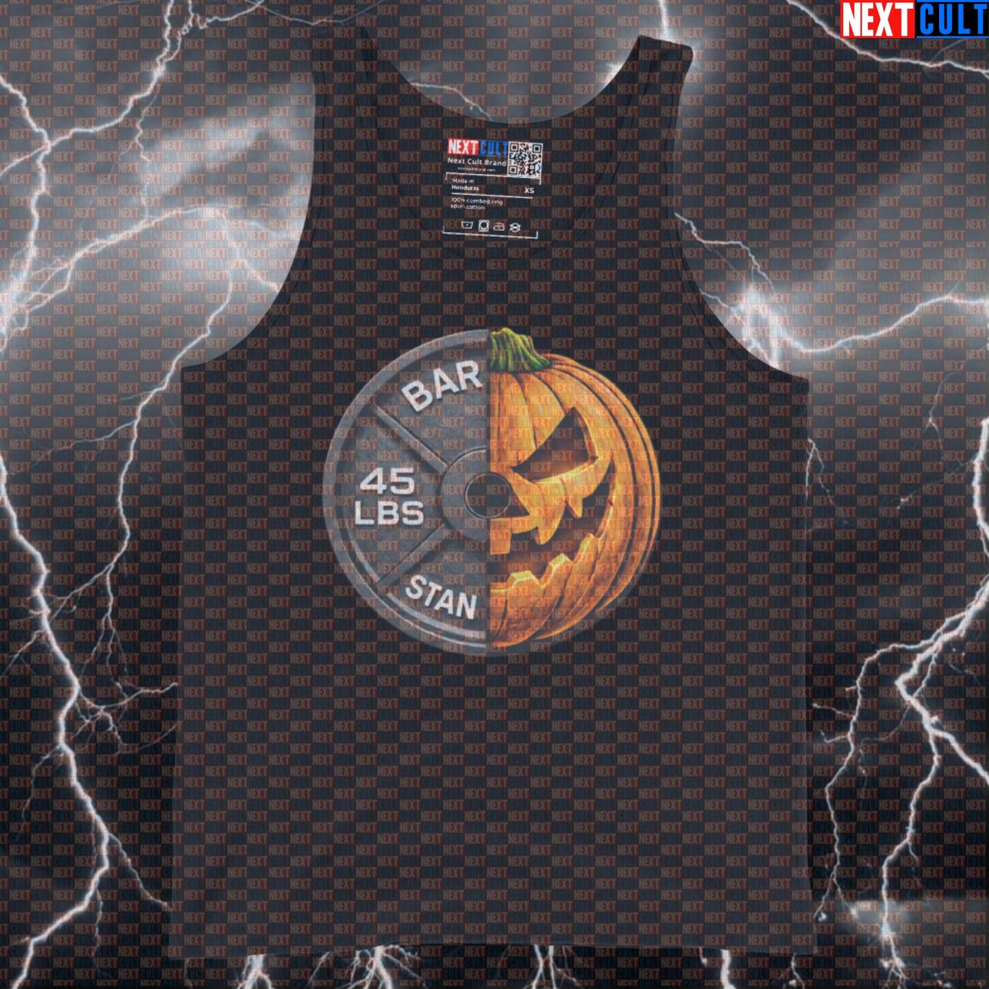 Halloween & Weights 45LB Pumpkin Weight Plate Funny Gym Tank Top Spooky Fitness Workout Tank Top Tank Tops Next Cult Brand