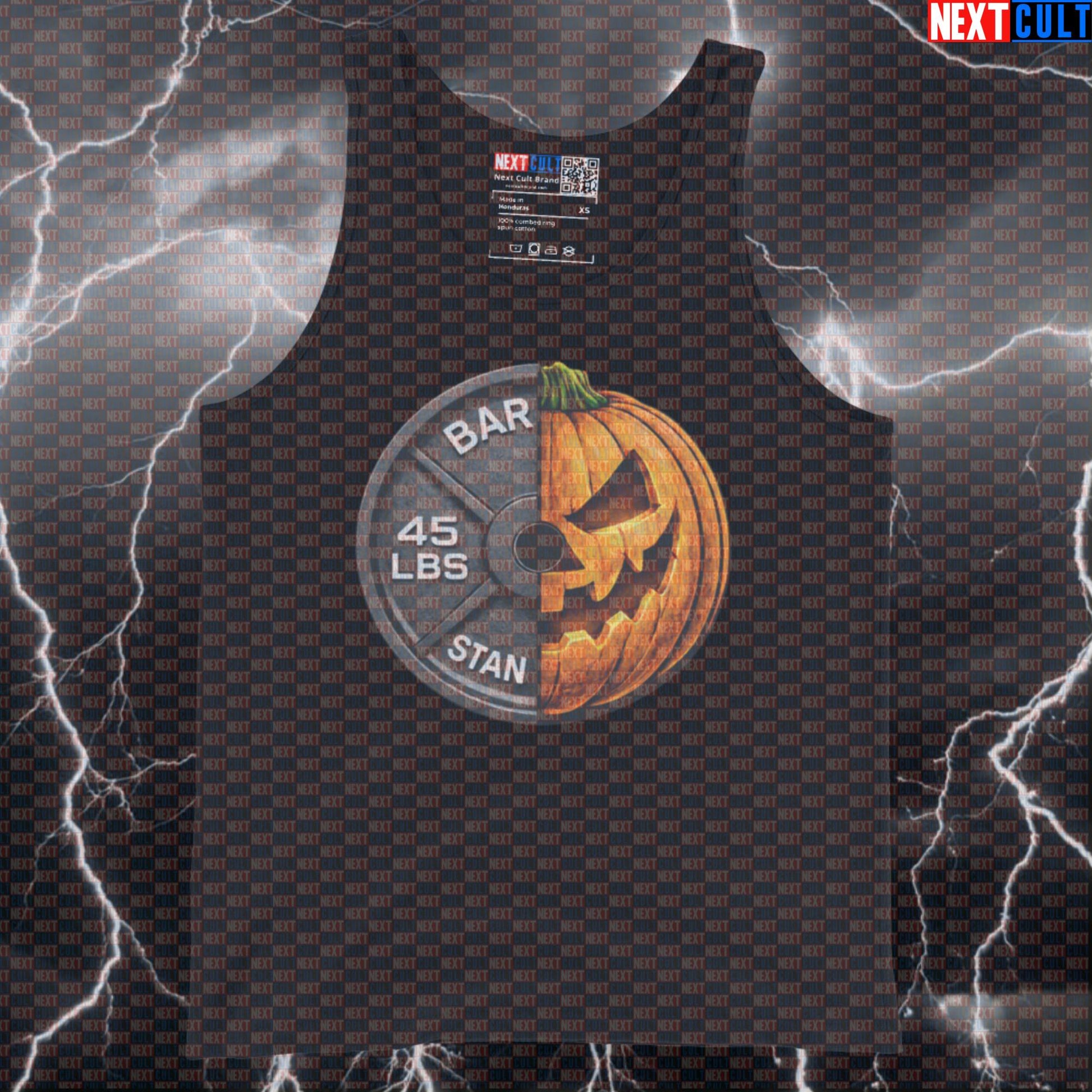 Halloween & Weights 45LB Pumpkin Weight Plate Funny Gym Tank Top Spooky Fitness Workout Tank Top Tank Tops Next Cult Brand