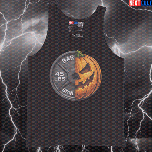 Halloween & Weights 45LB Pumpkin Weight Plate Funny Gym Tank Top Spooky Fitness Workout Tank Top Tank Tops Next Cult Brand