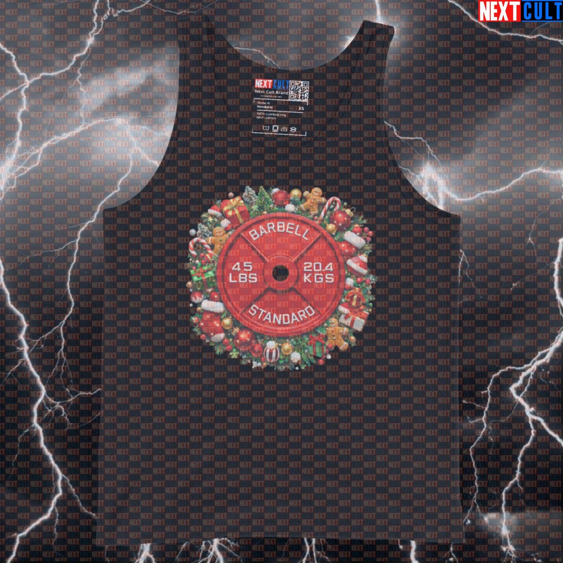 Christmas & Weights 45LB Plate Funny Gym Tank Top Holiday Fitness Workout Tank Top Christmas Gym Tank Tops Next Cult Brand