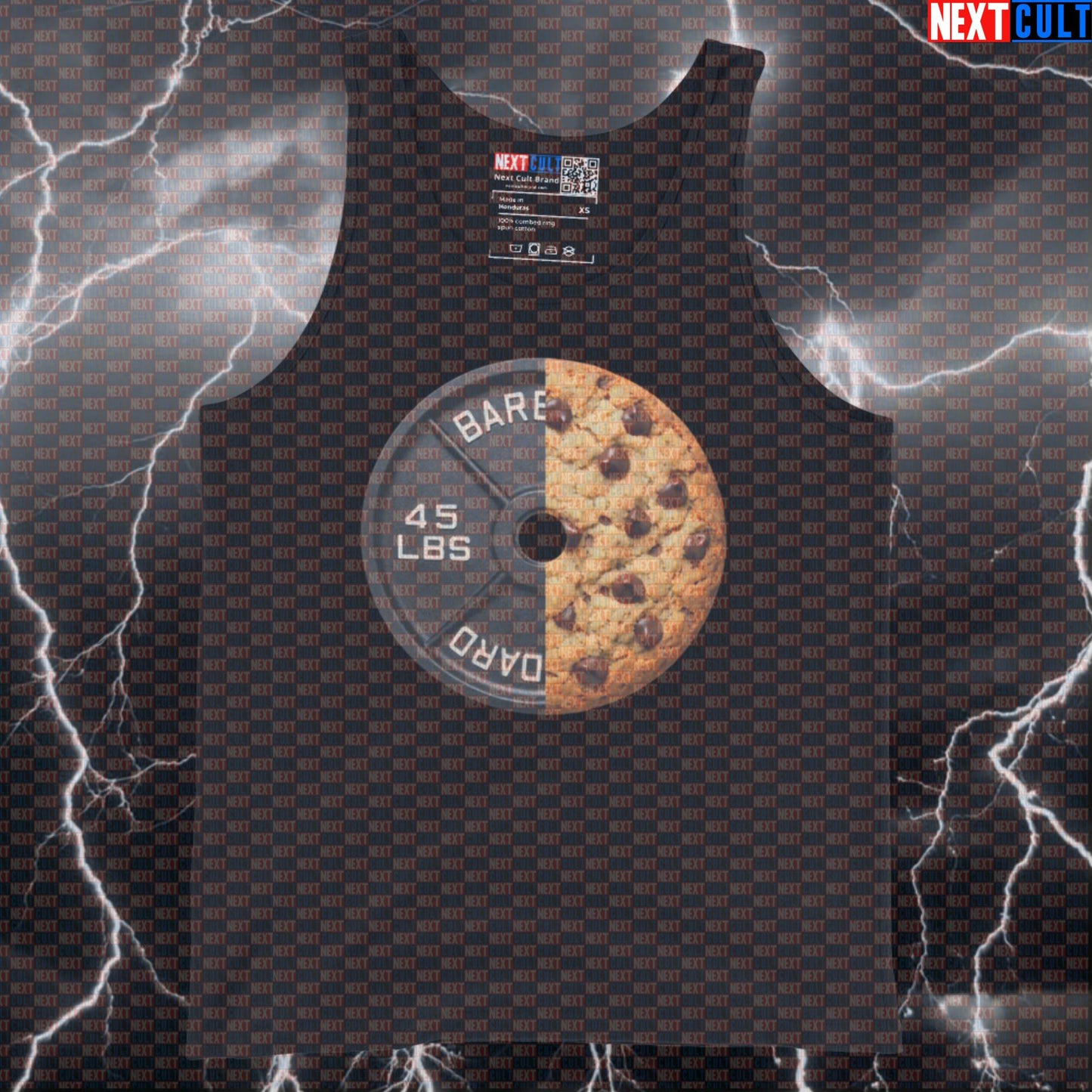 Chocolate Chip Cookie Weight Plate Funny Gym Tank Top 45LB Plate Cookies & Weights Workout Tank Top Tank Tops Next Cult Brand