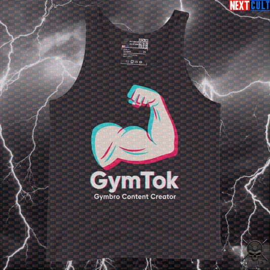 GymTok Tank Top – TikTok Parody Bicep Workout Vest for Gymbros and Fitness Creators Tank Tops Next Cult Brand