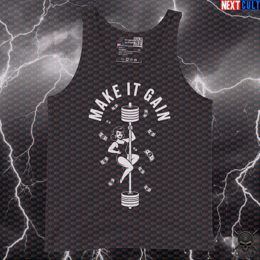 Make It Gain Funny Gym Tank Top - Pole Dance Meme Barbell Vest Muscle Shirt Tank Tops Next Cult Brand