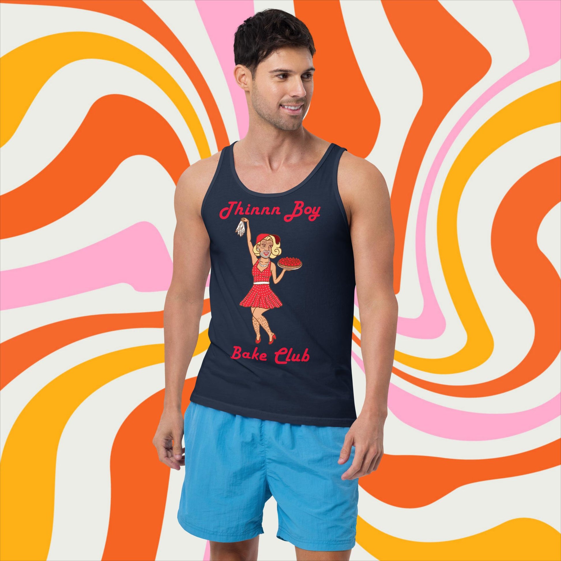 Thinnn Boy Bake Club The Fighter and The Kid TFATK Podcast Comedy 60s retro housewife Bryan Callen Tank Top Navy Tank Tops Bryan Callen Podcasts Stand-up Comedy The Fighter and The Kid (TFATK) Thinnn Boy Bake Club Next Cult Brand