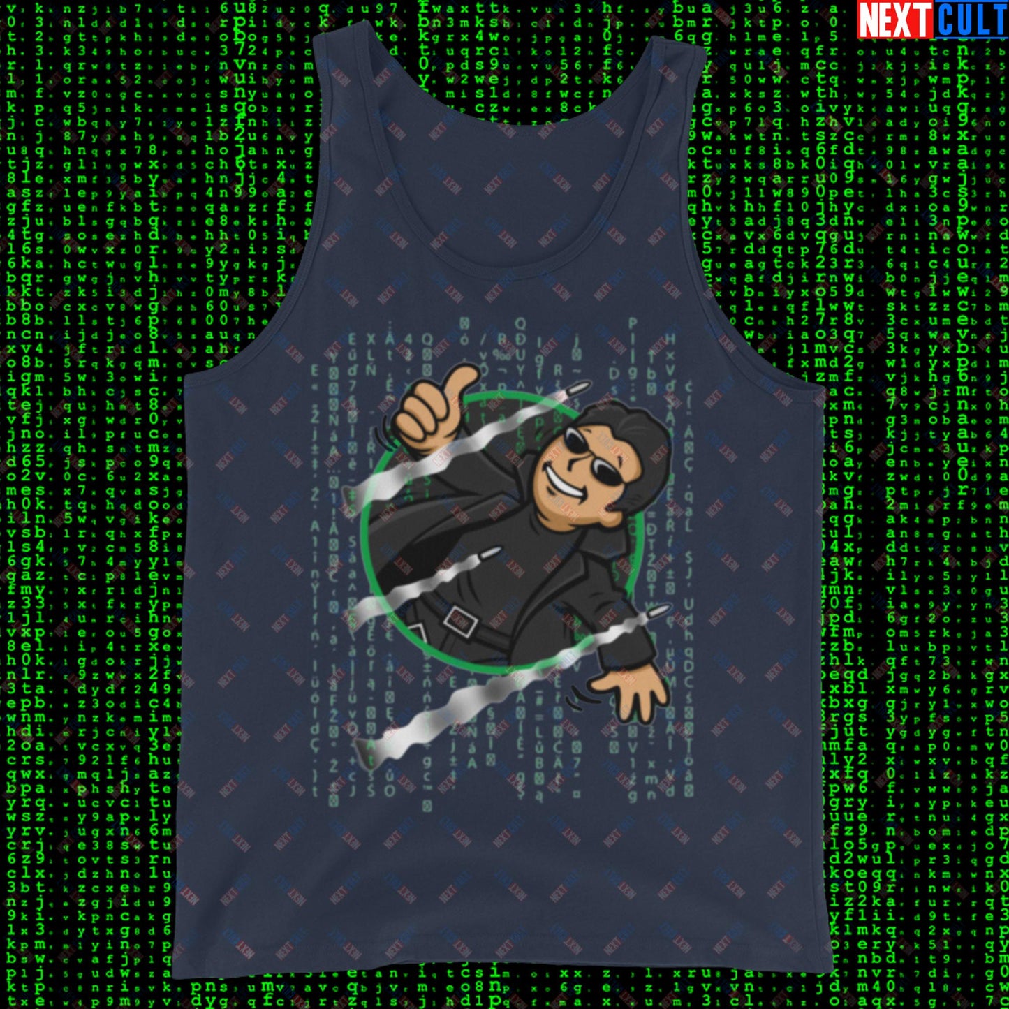 Neo Matrix Vault Boy Fallout Funny Meme Cartoon Mashup Tank Top