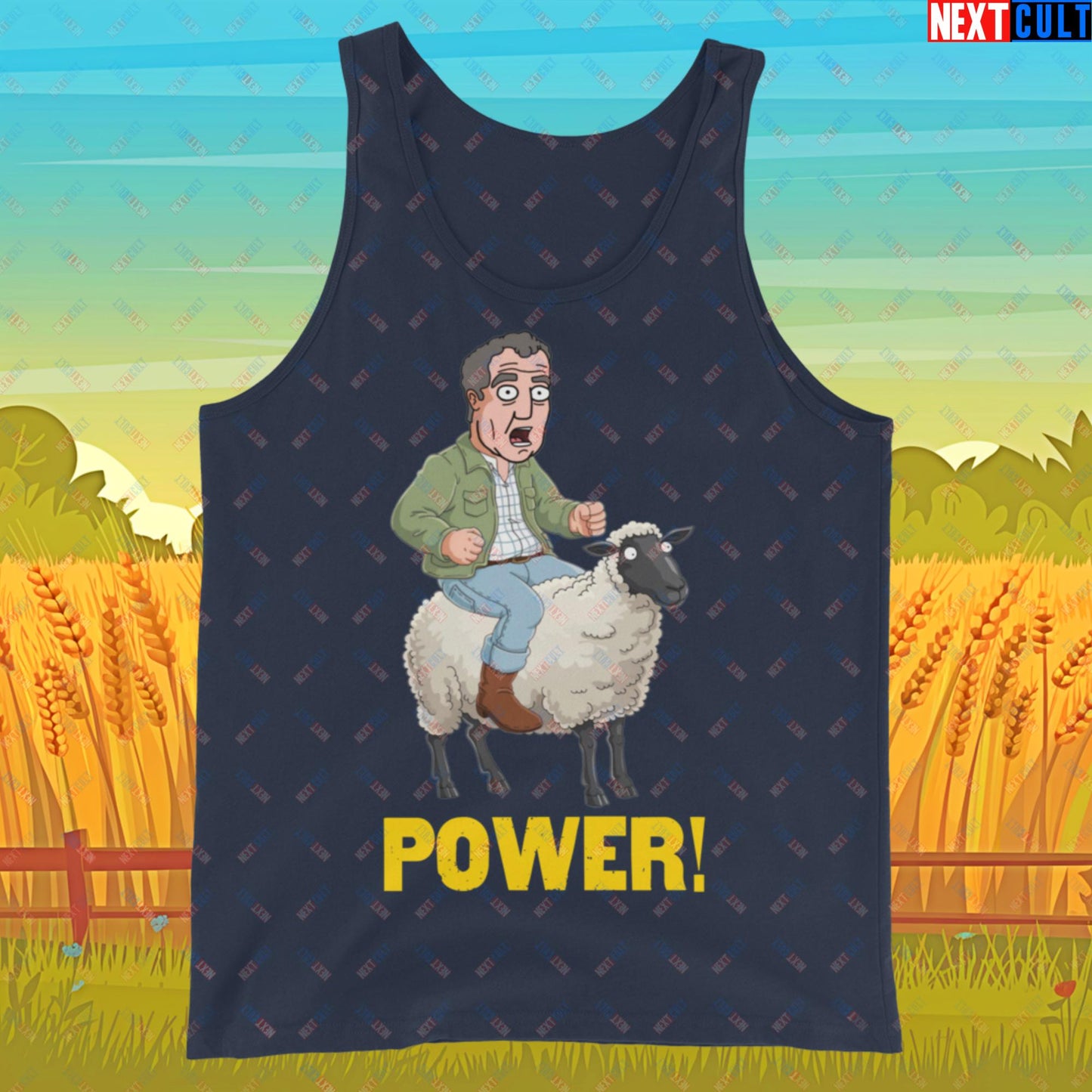 Power Sheep Jeremy Clarkson's Farm Diddly Squat Grand Tour Top Gear Funny Meme Cartoon Tank Top Navy Tank Tops Clarkson's Farm Grand Tour Jeremy Clarkson Top Gear TV Shows Next Cult Brand