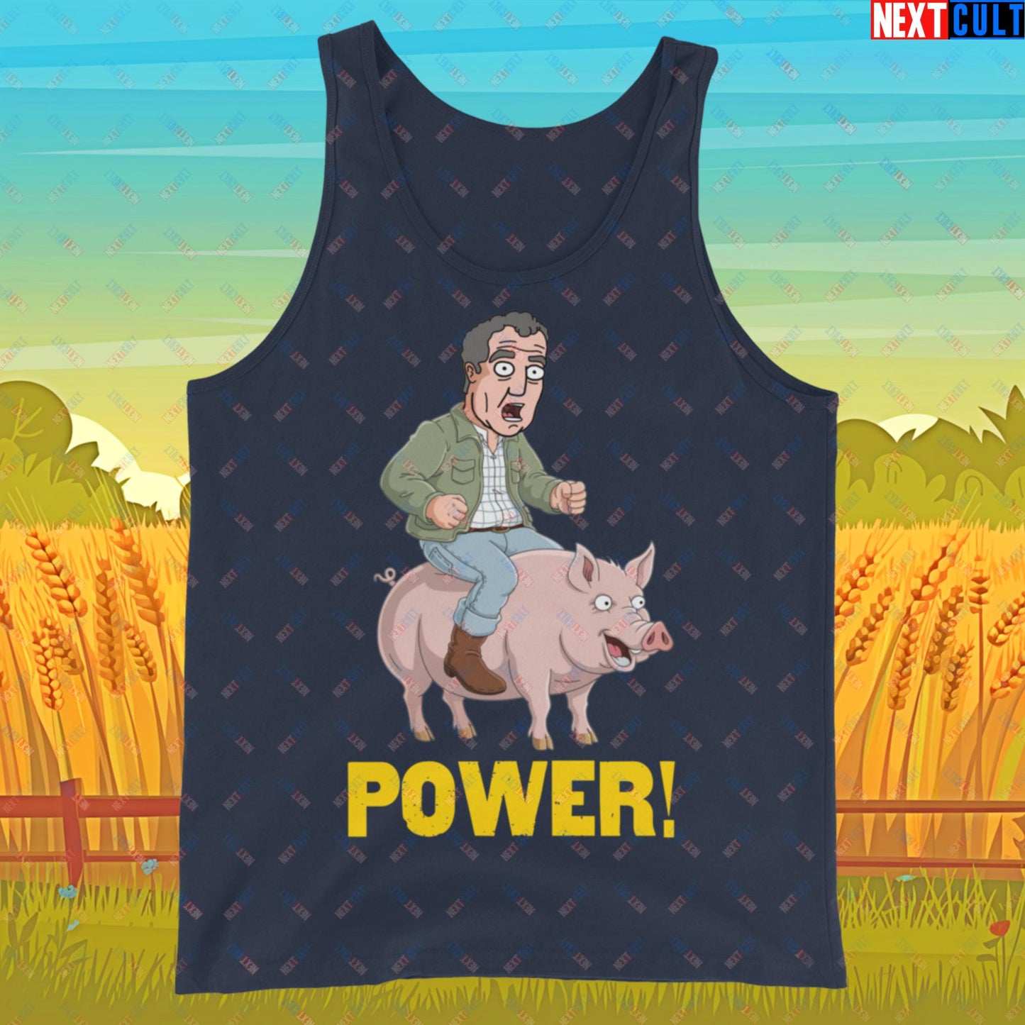 Power Pig Farming Jeremy Clarkson's Farm Diddly Squat Grand Tour Top Gear Funny Meme Cartoon Tank Top Navy Tank Tops Clarkson's Farm Grand Tour Jeremy Clarkson Top Gear TV Shows Next Cult Brand