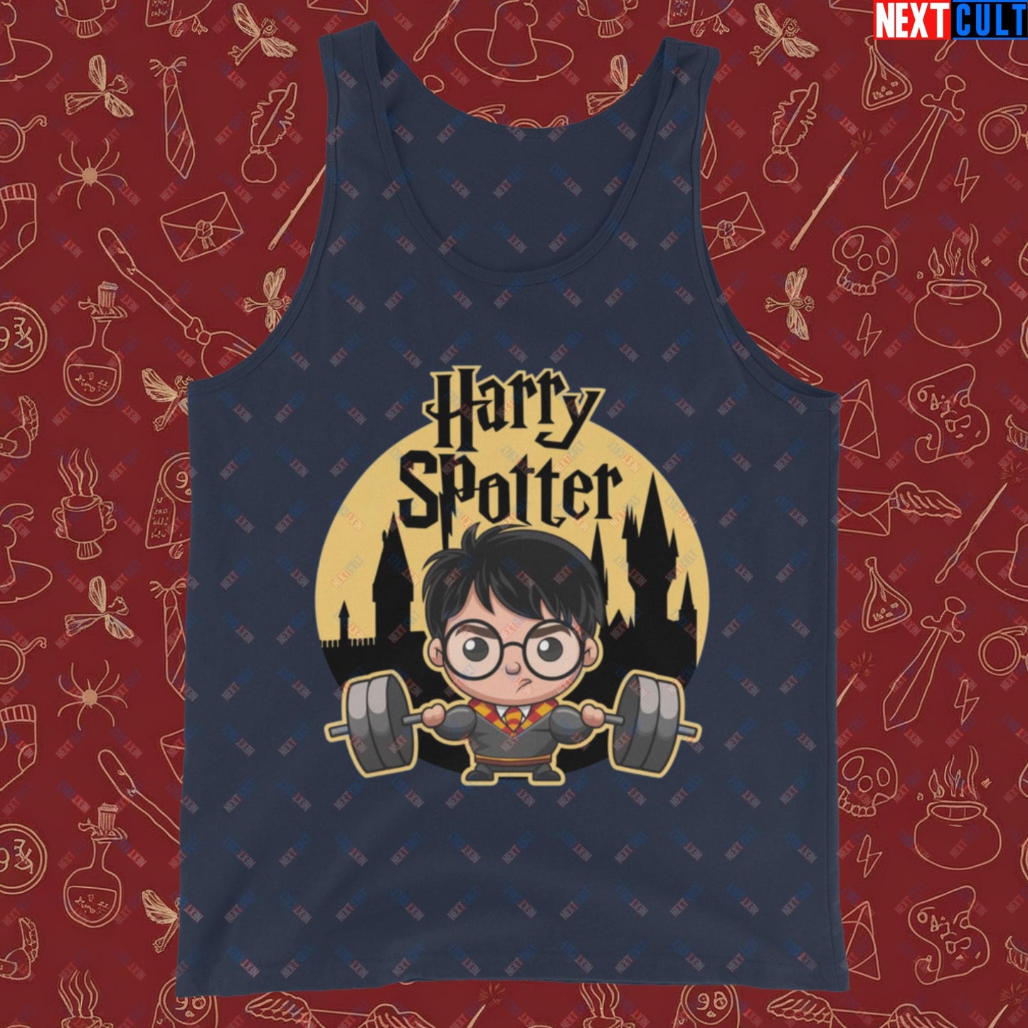 Harry Spotter Funny Gym Meme Weightlifting Bodybuilding Fitness Workout Tank Top Navy Tank Tops Fitness Gym Workout Next Cult Brand