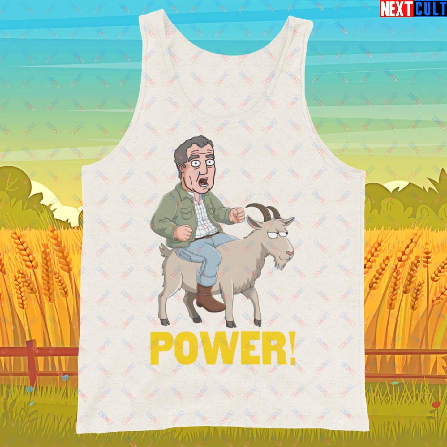 Speed and Power Goat Jeremy Clarkson's Farm Diddly Squat Grand Tour Top Gear Funny Meme Cartoon Tank Top Oatmeal Triblend Tank Tops Clarkson's Farm Grand Tour Jeremy Clarkson Top Gear TV Shows Next Cult Brand