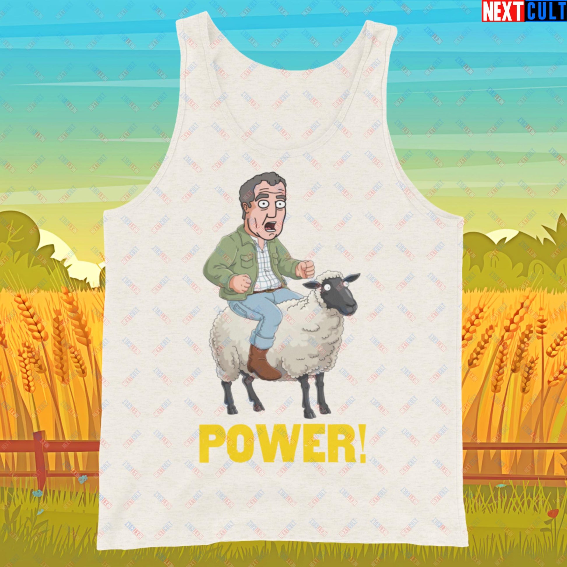 Power Sheep Jeremy Clarkson's Farm Diddly Squat Grand Tour Top Gear Funny Meme Cartoon Tank Top Oatmeal Triblend Tank Tops Clarkson's Farm Grand Tour Jeremy Clarkson Top Gear TV Shows Next Cult Brand