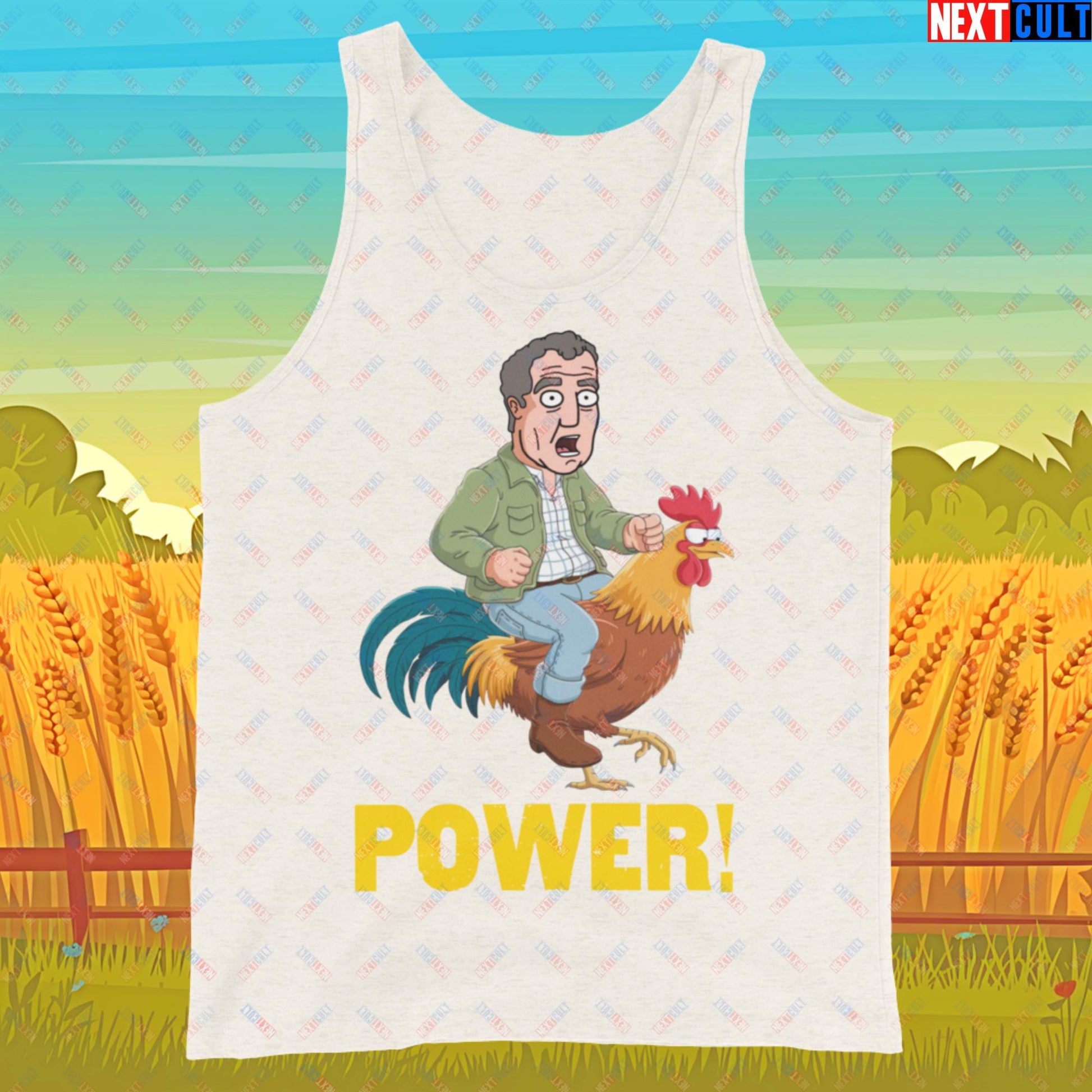 Power Rooster Chicken Farming Jeremy Clarkson's Farm Diddly Squat Grand Tour Top Gear Funny Meme Cartoon Tank Top Oatmeal Triblend Tank Tops Clarkson's Farm Grand Tour Jeremy Clarkson Top Gear TV Shows Next Cult Brand